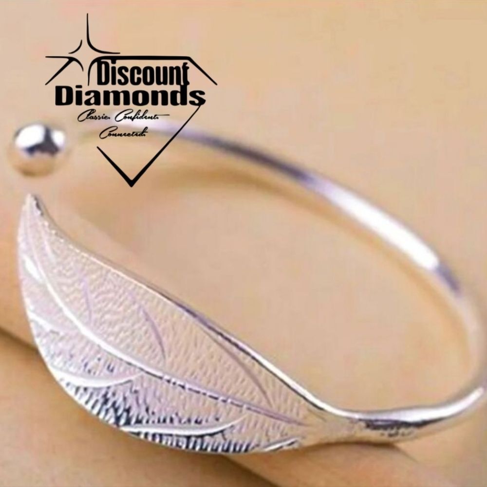 Dreamcatcher Feather Leaf Bangle Bracelet 925 Sterling Silver